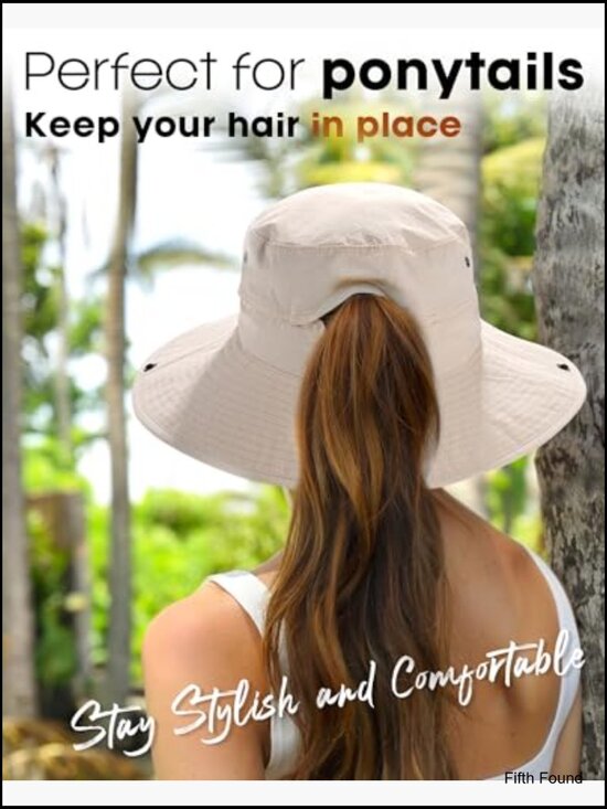 Packable Sun Hat UPF 80+ Wide Brim Ponytail Hole Adjustable Beach Summer main image 4